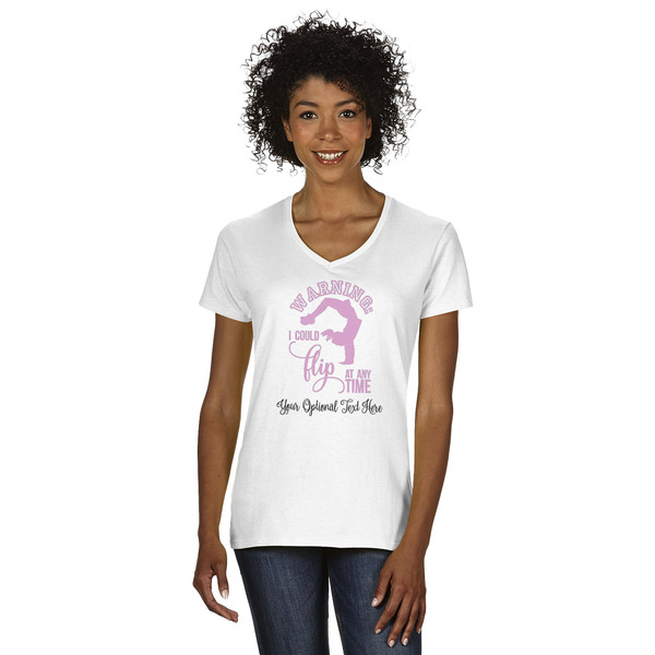 Custom Gymnastics with Name/Text Women's V-Neck T-Shirt - White