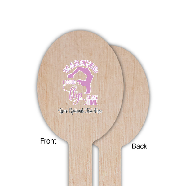 Gymnastics with Name/Text Wooden Food Pick - Oval - Single Sided - Front & Back