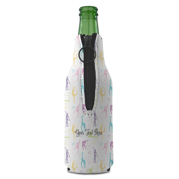 Gymnastics with Name/Text Zipper Bottle Cooler - BACK (bottle)