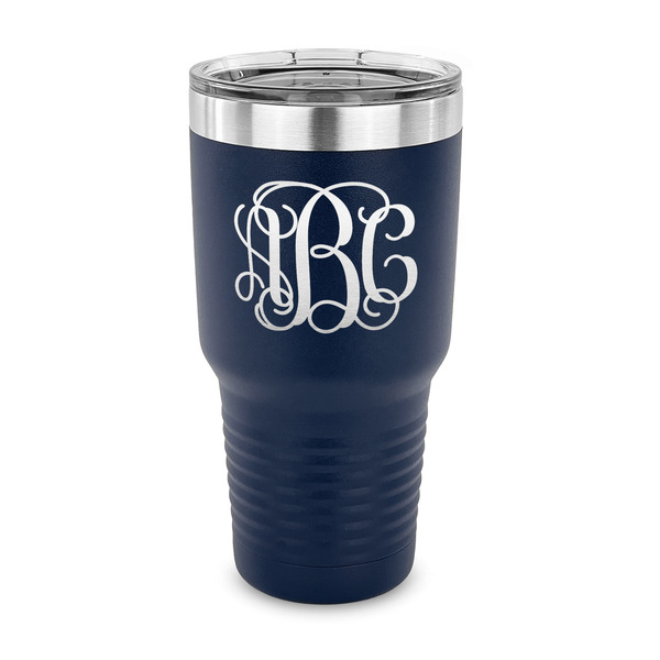 Custom Monogram 30 oz Stainless Steel Tumbler - Navy - Single-Sided