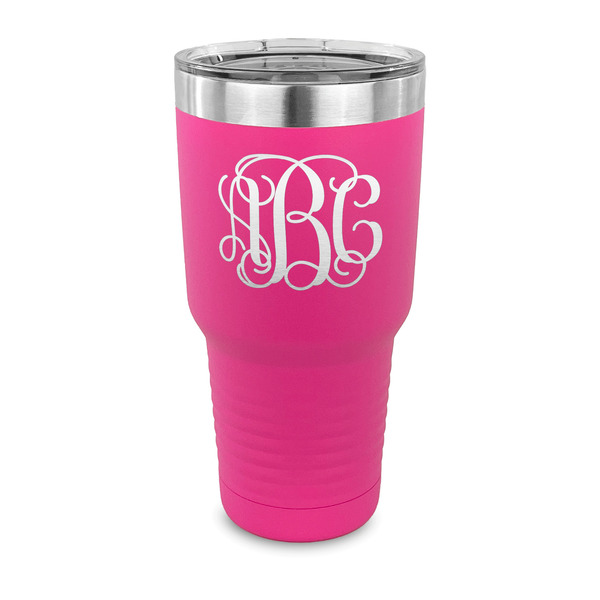 Custom Monogram 30 oz Stainless Steel Tumbler - Pink - Single-Sided