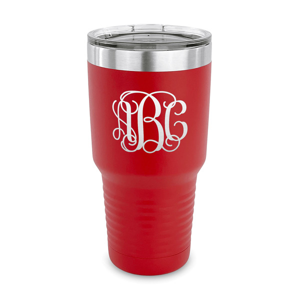 Custom Monogram 30 oz Stainless Steel Tumbler - Red - Single-Sided