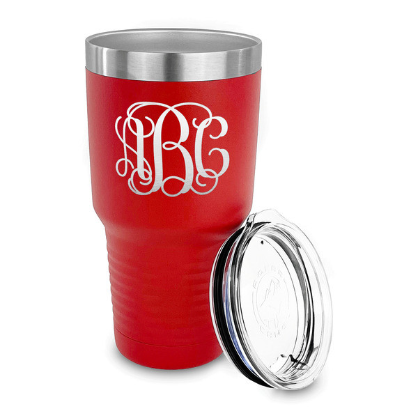 Monogram 30 oz Stainless Steel Ringneck Tumblers - Red - LID OFF