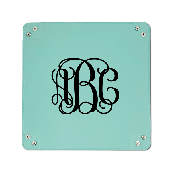 Monogram 6" x 6" Teal Leatherette Snap Up Tray - APPROVAL
