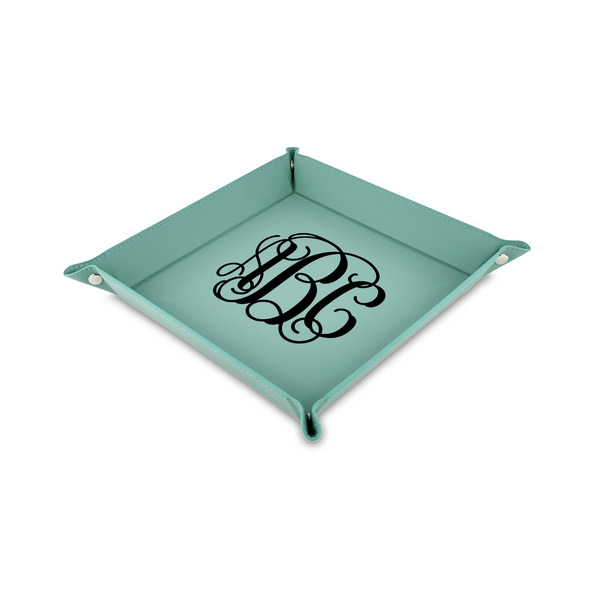 Custom Monogram Faux Leather Valet Tray - 6" x 6" - Teal
