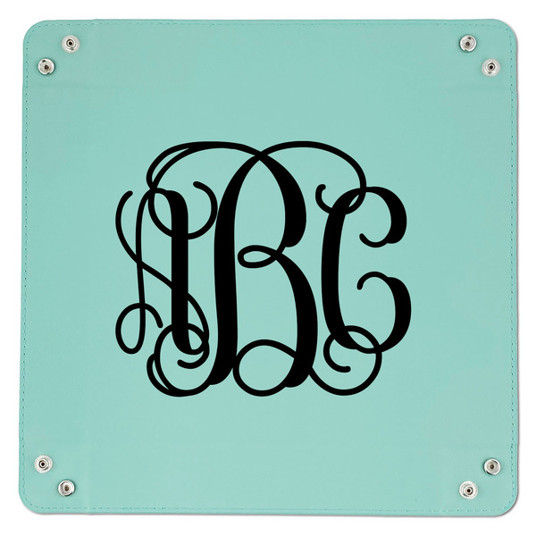 Monogram 9" x 9" Teal Leatherette Snap Up Tray - APPROVAL