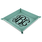 Monogram Faux Leather Valet Tray - 9" x 9"  - Teal