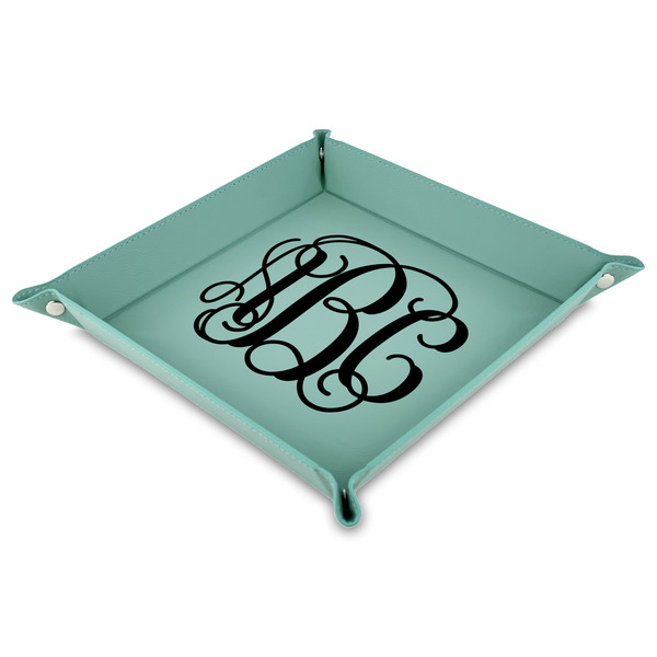 Custom Monogram Faux Leather Valet Tray - 9" x 9"  - Teal