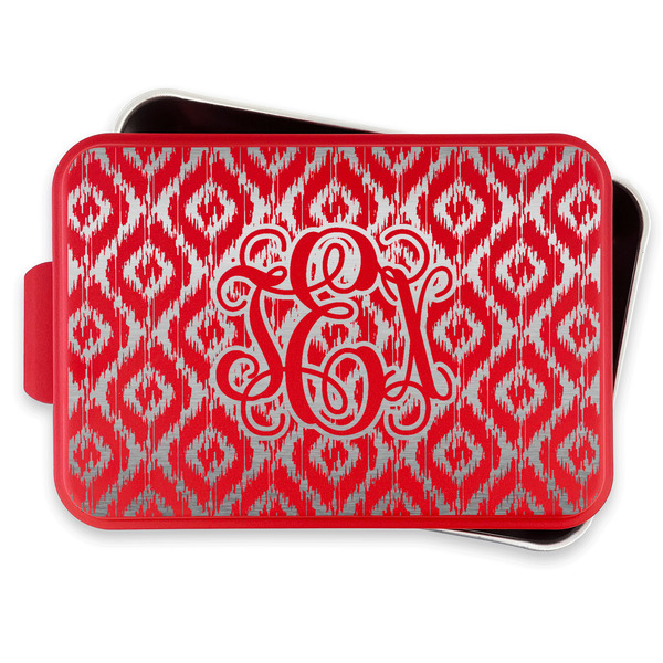 Monogram Aluminum Baking Pan - Red Lid - FRONT w/lif off