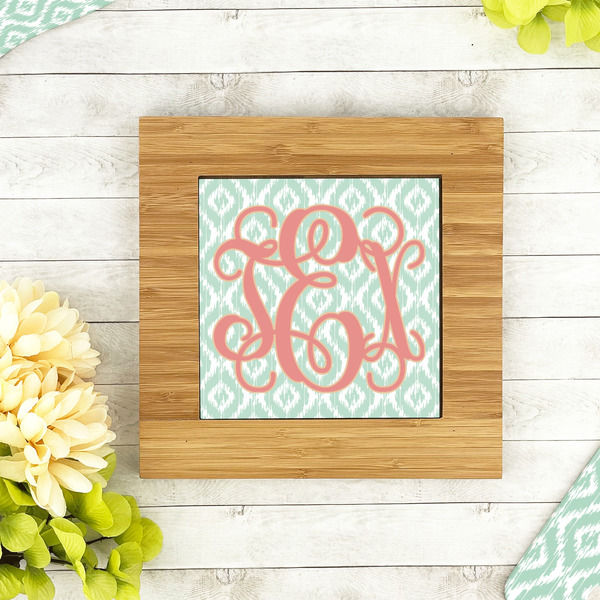 Monogram Bamboo Trivet with 6" Tile - LIFESTYLE