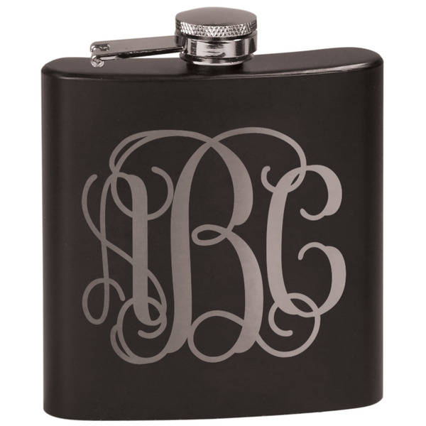 Custom Monogram Black Flask Set