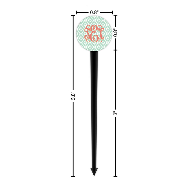 Monogram Black Plastic 4" Food Pick - Round - Dimensions