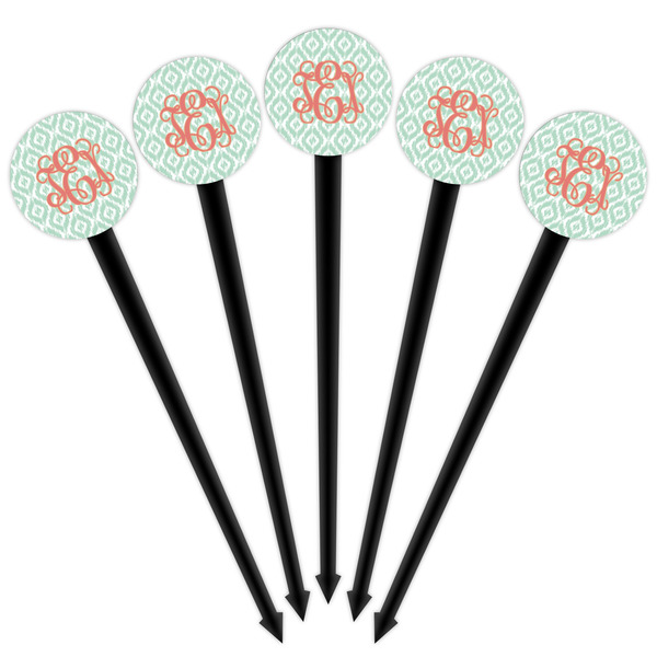 Monogram Black Plastic 4" Food Pick - Round - Fan View