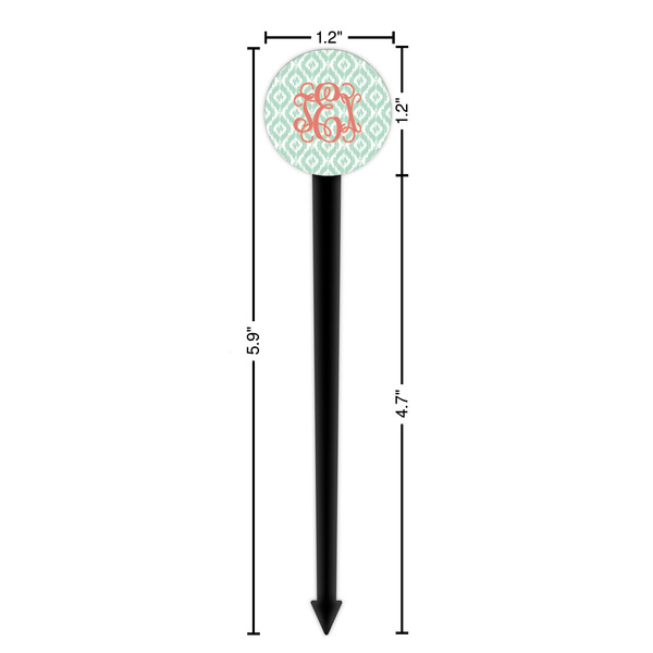 Monogram Black Plastic 6" Food Pick - Round - Dimensions