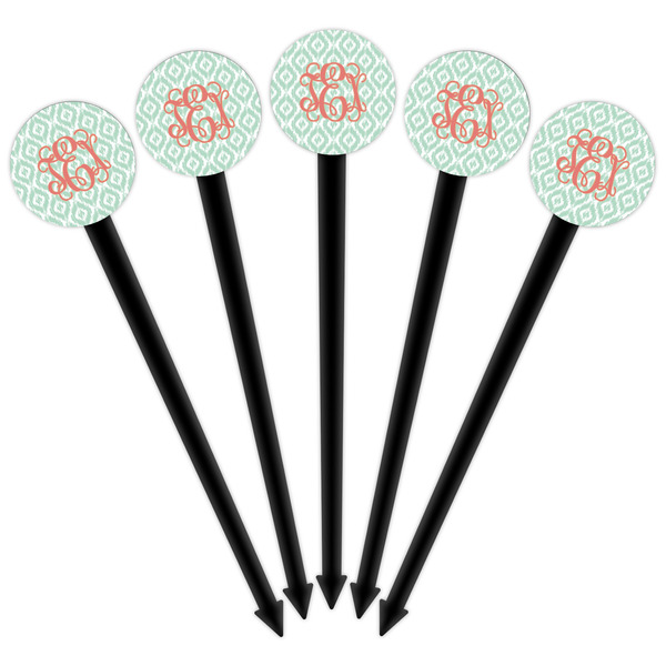 Monogram Black Plastic 6" Food Pick - Round - Fan View