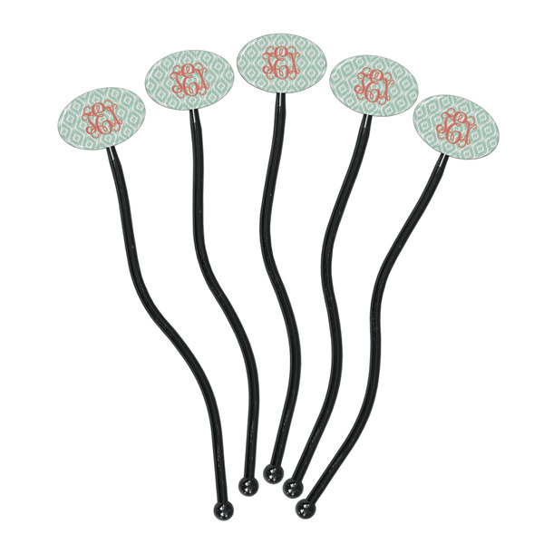 Monogram Black Plastic 7" Stir Stick - Oval - Fan