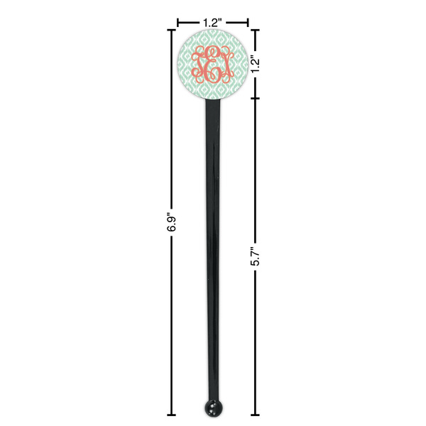 Monogram Black Plastic 7" Stir Stick - Round - Dimensions