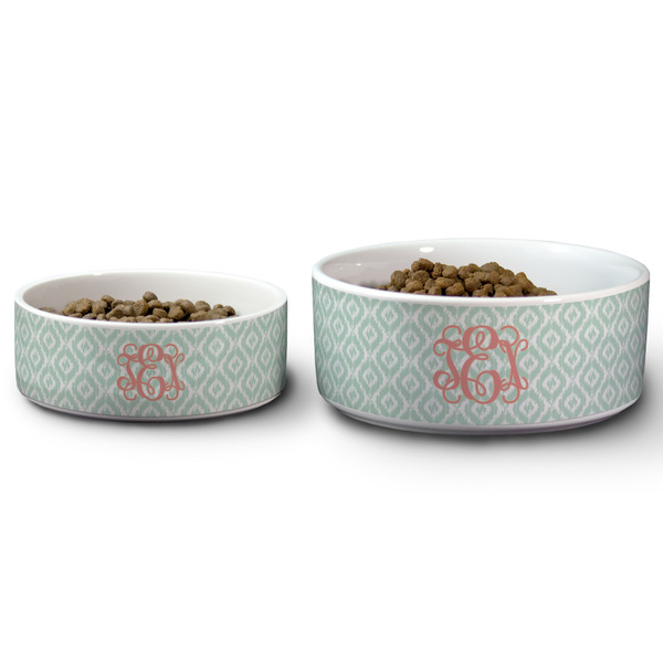 Monogram Ceramic Dog Bowls - Size Comparison