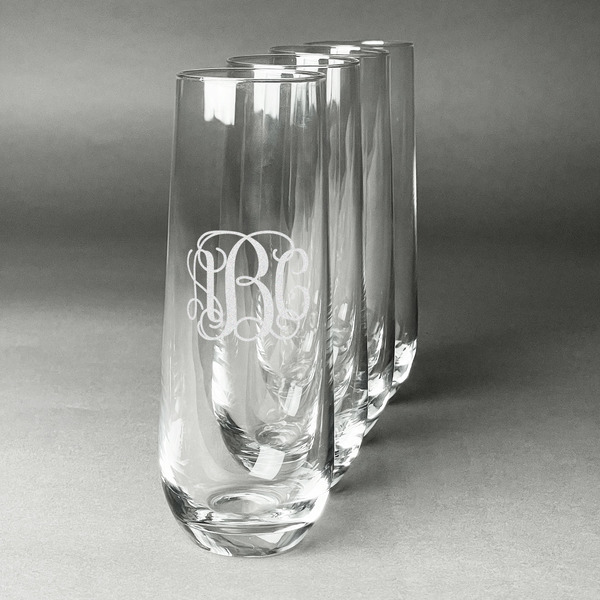 Custom Monogram Champagne Flute - Stemless - Laser Engraved - Set of 4