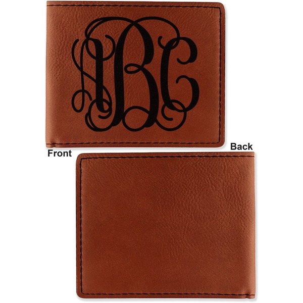 Monogram Cognac Leatherette Bifold Wallets - Front and Back Single Sided - Apvl