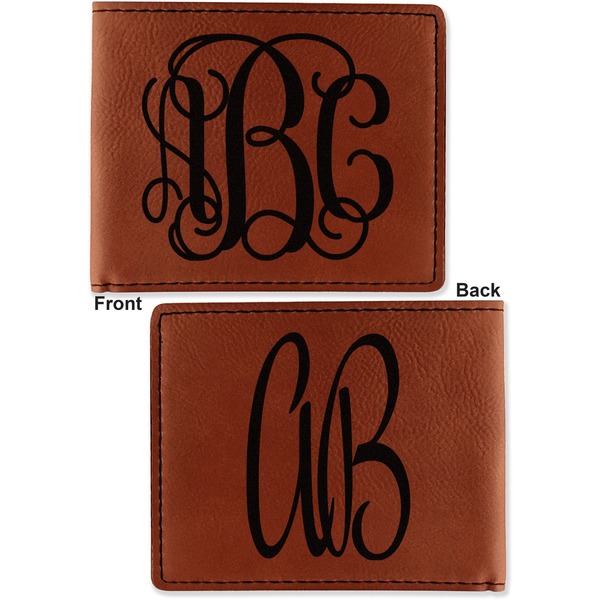 Monogram Cognac Leatherette Bifold Wallets - Front and Back