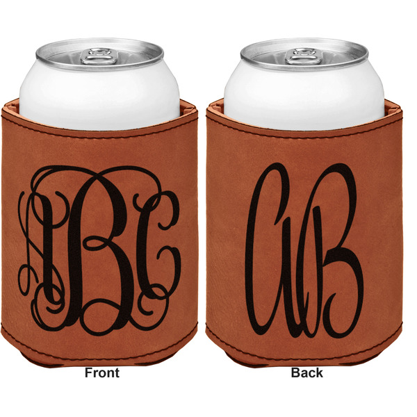 Monogram Cognac Leatherette Can Sleeve - Double Sided Front and Back