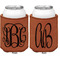Monogram Cognac Leatherette Can Sleeve - Double Sided Front and Back