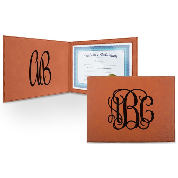 Custom Monogram Leatherette Certificate Holder - Front and Inside