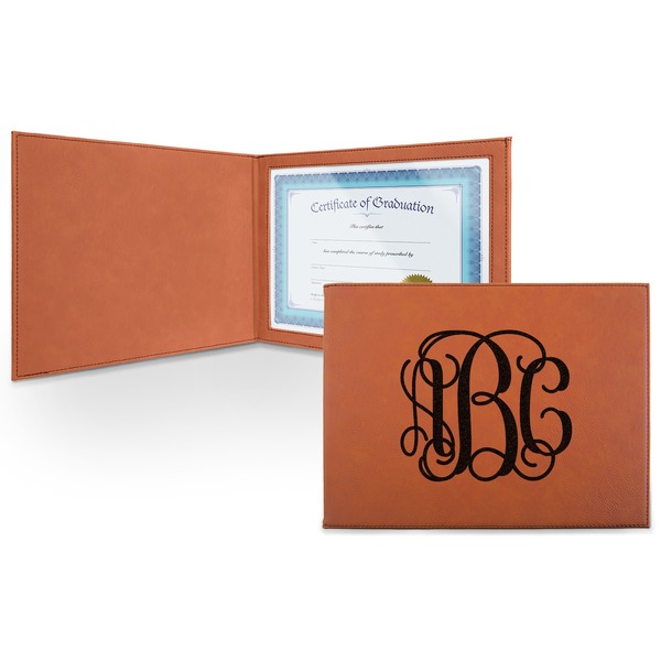 Custom Monogram Leatherette Certificate Holder - Front Only