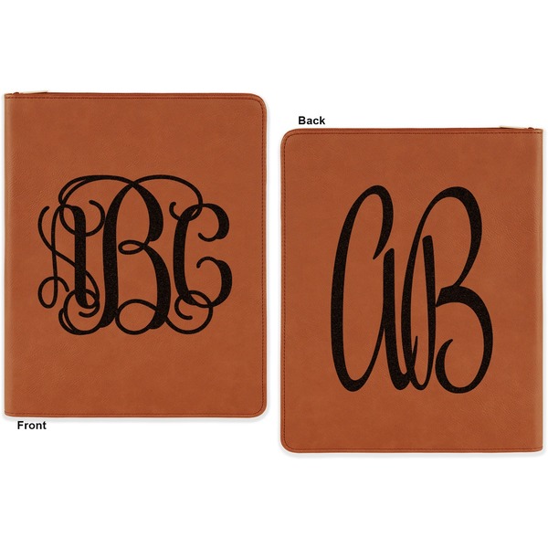 Monogram Cognac Leatherette Zipper Portfolios with Notepad - Double Sided - Apvl