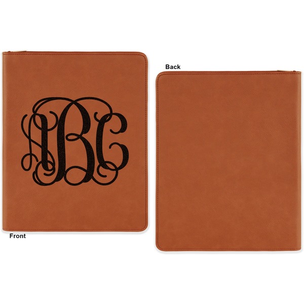 Monogram Cognac Leatherette Zipper Portfolios with Notepad - Single Sided - Apvl