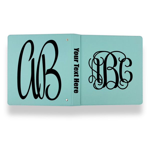 Monogram Leather Binder - 1" - Teal - Back Spine Front View