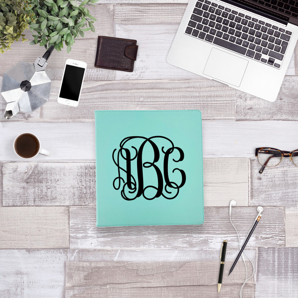 Monogram Leather Binder - 1" - Teal - Lifestyle View