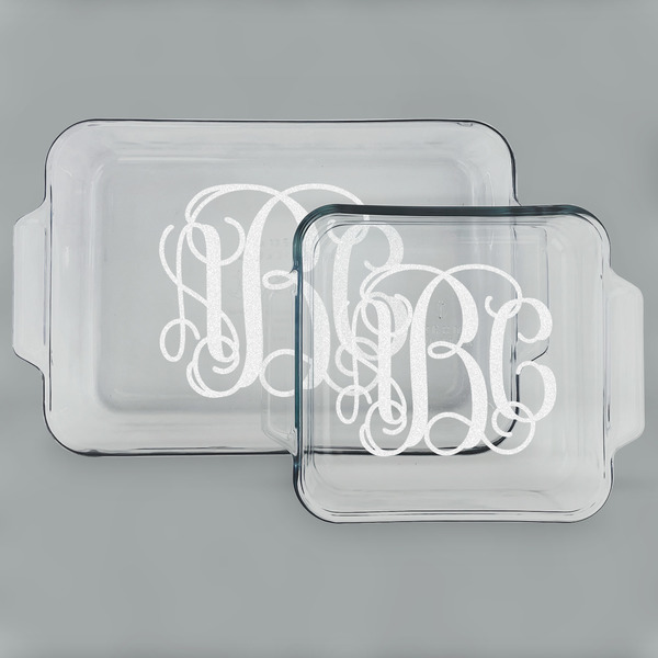 Custom Monogram Glass Baking & Cake Dish Set - 13in x 9in & 8in x 8in