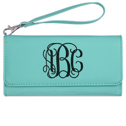 Monogram Ladies Leatherette Wallet - Laser Engraved - Teal