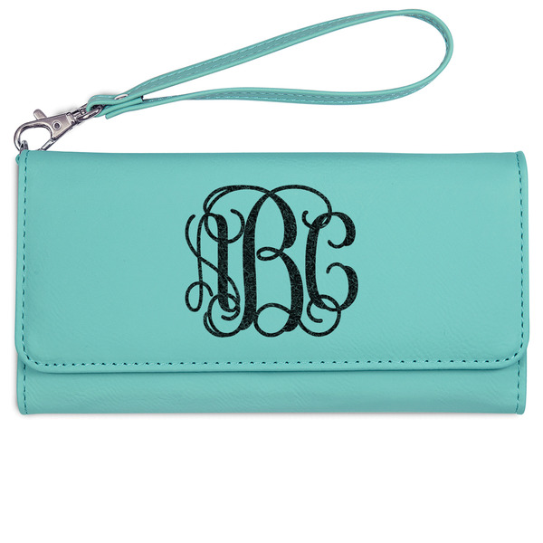 Custom Monogram Ladies Leatherette Wallet - Laser Engraved - Teal