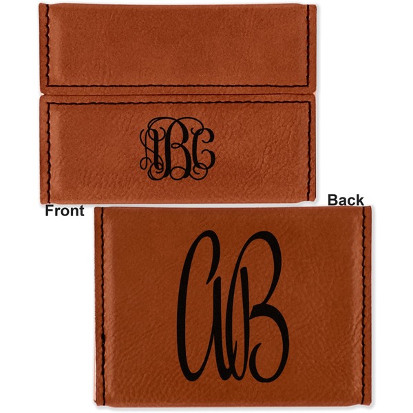 Monogram Leather Business Card Holder - Front Back