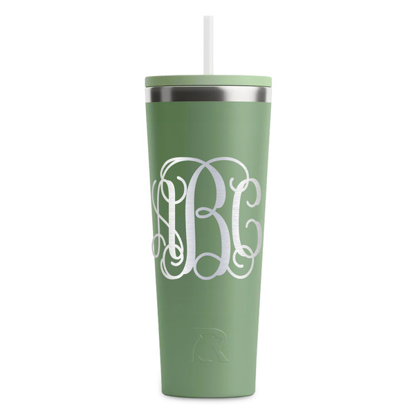 Custom Monogram RTIC Everyday Tumbler with Straw - 28oz - Light Green - Double-Sided