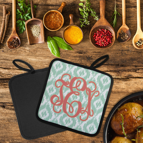 Monogram Neoprene Pot Holder - Set of 2  LIFESTYLE (Flatlay)