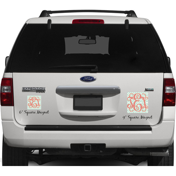 Monogram Personalized Square Car Magnets on Ford Explorer
