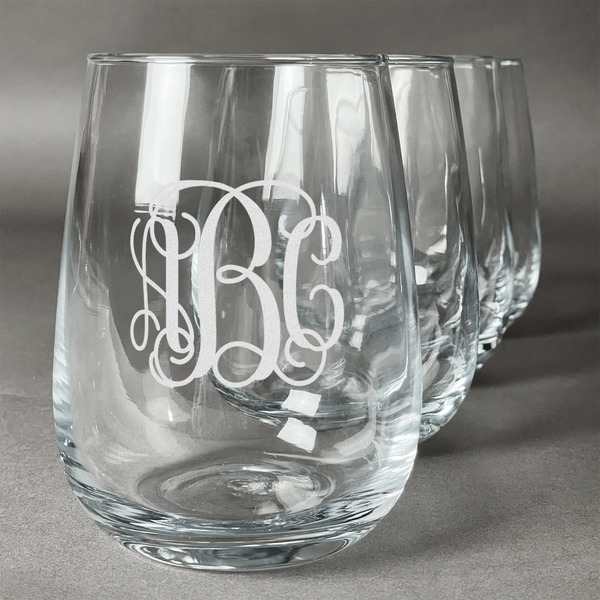 Custom Monogram Stemless Wine Glasses - Laser Engraved- Set of 4