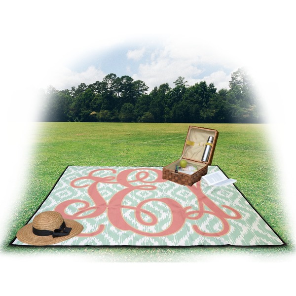 Monogram Picnic Blanket - with Basket Hat and Book - in Use