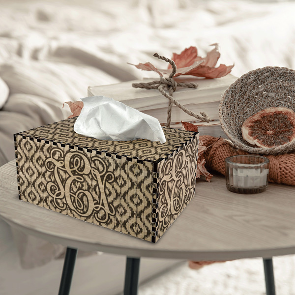 Monogram Rectangle Tissue Box Covers - Wood - In Context