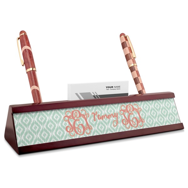 Custom Monogram Red Mahogany Nameplate with Business Card Holder