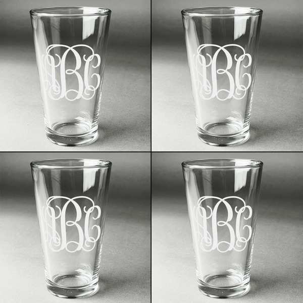 Monogram Set of Four Engraved Beer Glasses - Individual View
