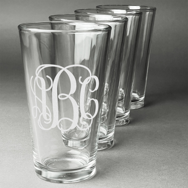 Monogram Set of Four Engraved Pint Glasses - Set View