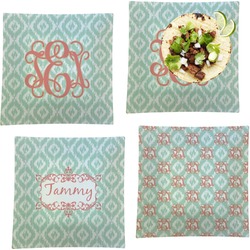 Monogram Set of 4 Glass Square Lunch / Dinner Plate 9.5" (Personalized)