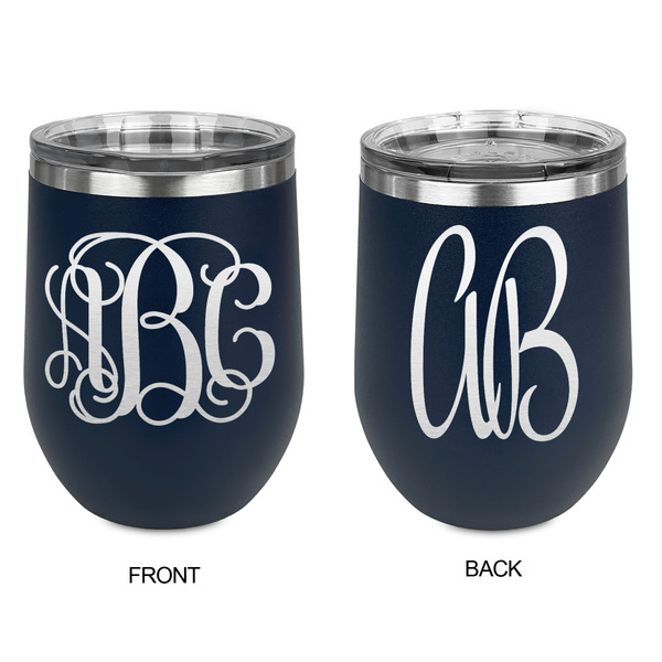 Monogram Stainless Wine Tumblers - Navy - Double Sided - Approval