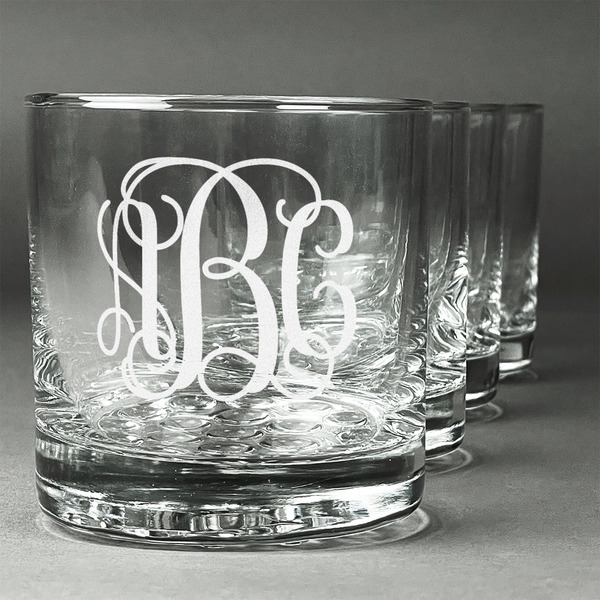 Custom Monogram Whiskey Glasses - Engraved - Set of 4