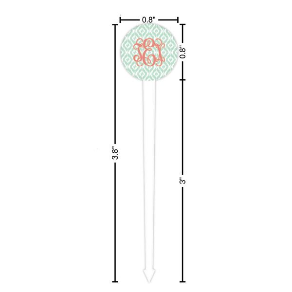 Monogram White Plastic 4" Food Pick - Round - Dimensions